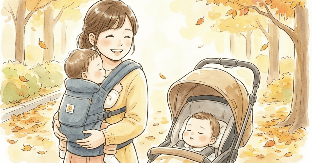 年子の子どもと散歩するママ