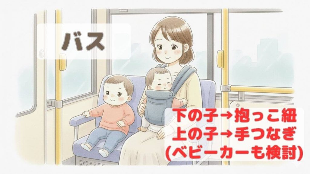 年子のバス移動方法についてのイラスト