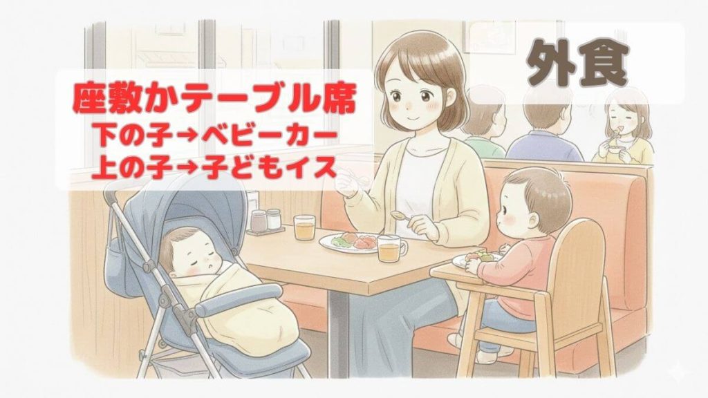 年子の外食についてのイラスト